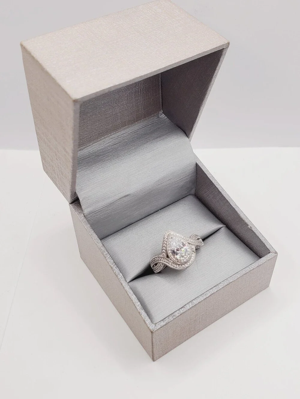 Classic Teardrop Halo Engagement Ring In 925 Sterling Silver - Simulated Diamond